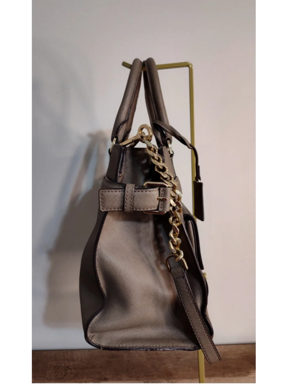 Women's Michael Kors Satchel Bag One Size Taupe Gold